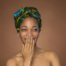 Load image into Gallery viewer, Easy headwrap - Satin lined hair bonnet - Green Botanical Flow
