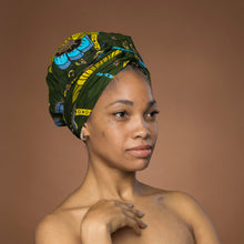 Load image into Gallery viewer, Easy headwrap - Satin lined hair bonnet - Green Botanical Flow
