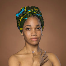 Load image into Gallery viewer, Easy headwrap - Satin lined hair bonnet - Green Botanical Flow

