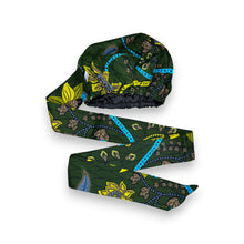 Load image into Gallery viewer, Easy headwrap - Satin lined hair bonnet - Green Botanical Flow
