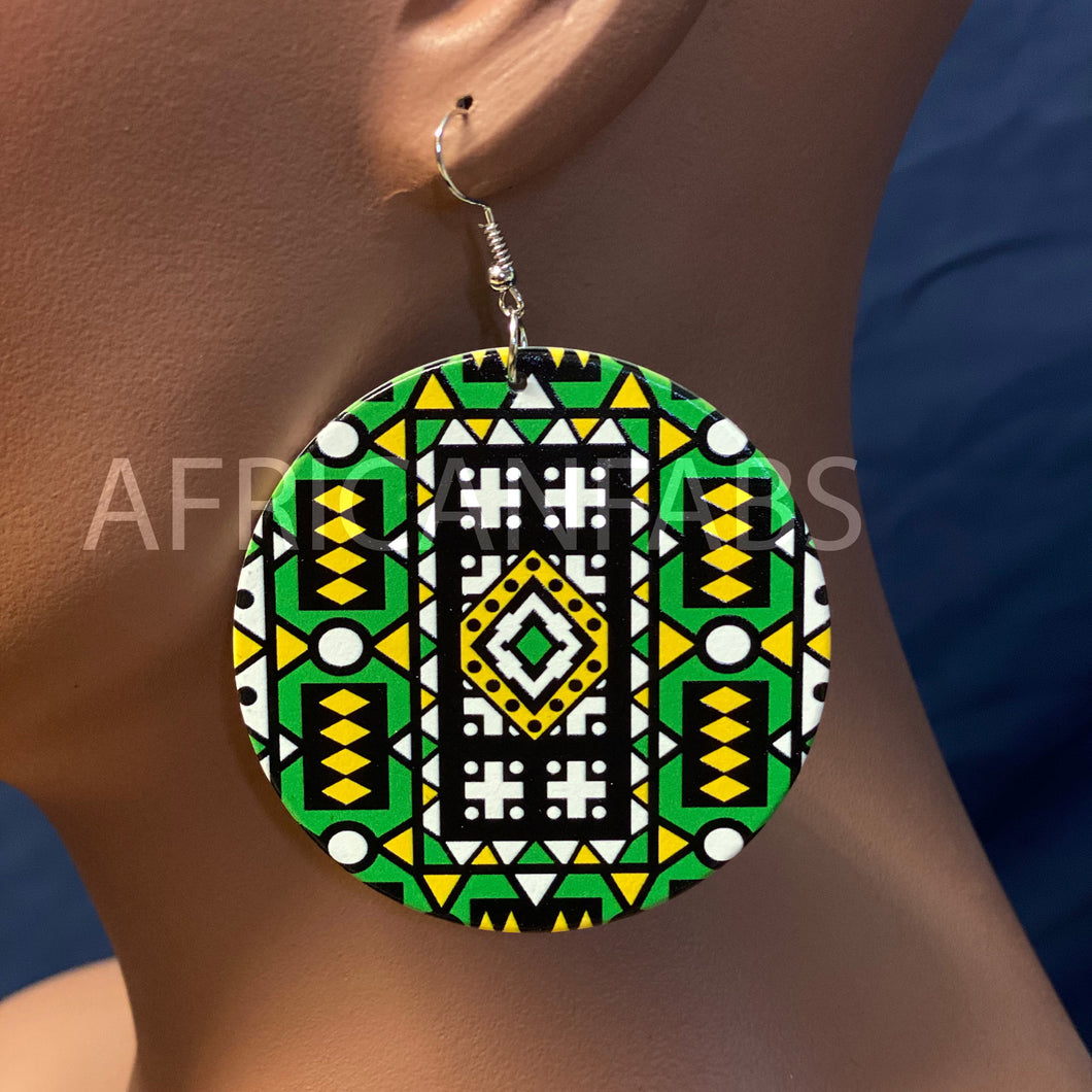 Green Samakaka print Earrings - African Samacaca drop earrings