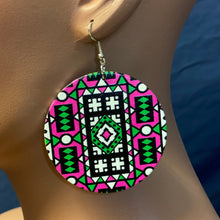 Load image into Gallery viewer, Pink Green Samakaka print Earrings - African Samacaca drop earrings

