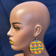 Load image into Gallery viewer, Yellow / Green Kente print Earrings
