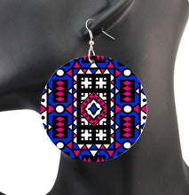 Load image into Gallery viewer, Blue Pink Samakaka print Earrings - African Samacaca drop earrings
