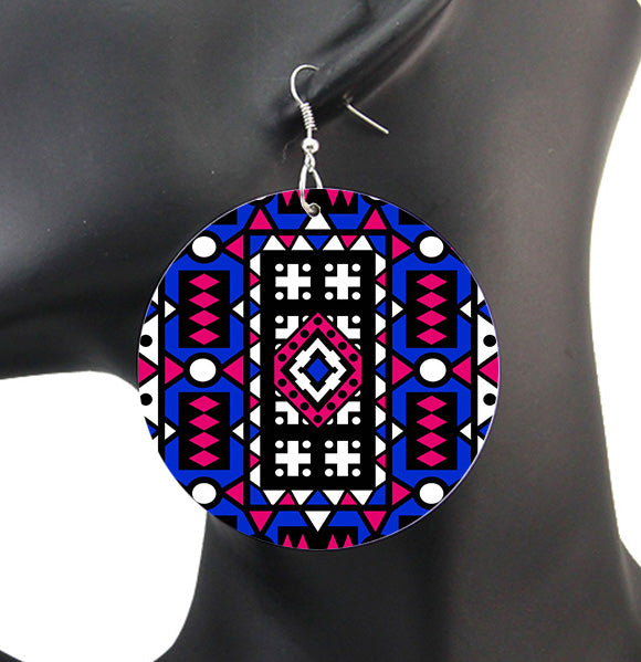 Blue Pink Samakaka print Earrings - African Samacaca drop earrings