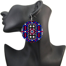 Load image into Gallery viewer, Blue Pink Samakaka print Earrings - African Samacaca drop earrings
