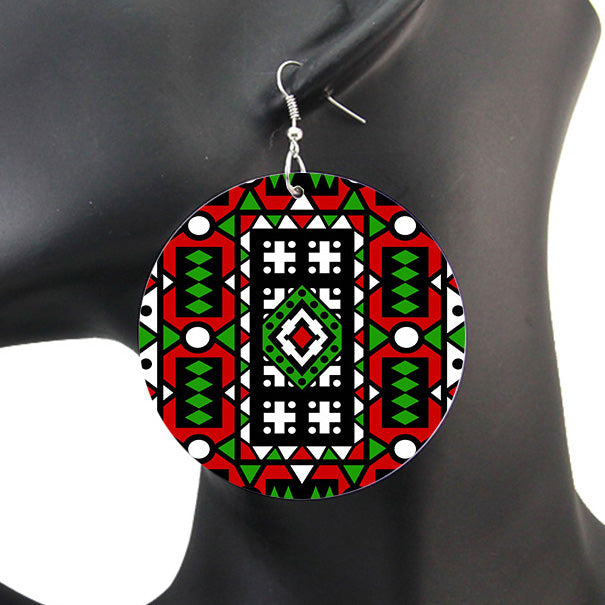 Red Green Samakaka print Earrings - African Samacaca drop earrings