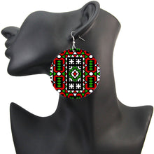 Load image into Gallery viewer, Red Green Samakaka print Earrings - African Samacaca drop earrings
