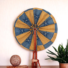 Load image into Gallery viewer, African Hand fan - Ankara print Hand fan - Akua - Blue / beige kente
