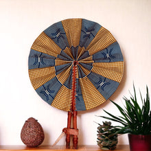 Load image into Gallery viewer, African Hand fan - Ankara print Hand fan - Akua - Blue / beige kente
