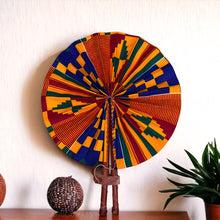 Load image into Gallery viewer, African Hand fan - Ankara print Hand fan - Afua - Blue / orange kente
