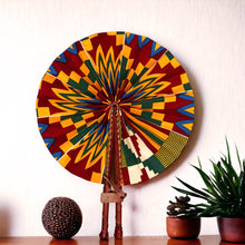 Load image into Gallery viewer, African Hand fan - Ankara print Hand fan - Akosua - Blue / red kente
