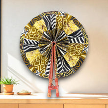Load image into Gallery viewer, African Hand fan - Ankara print Hand fan - Yao - Yellow Bogolan
