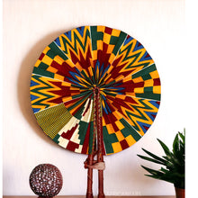Lade das Bild in den Galerie-Viewer, African Hand fan - Ankara print Hand fan - Akosua - Blue / red kente
