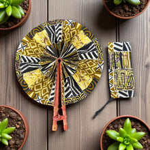Load image into Gallery viewer, African Hand fan - Ankara print Hand fan - Yao - Yellow Bogolan
