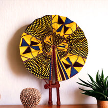 Charger l&#39;image dans la galerie, African Hand fan - Ankara print Hand fan - Kwadwo - Yellow kente
