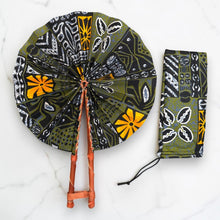 Load image into Gallery viewer, African Hand fan - Ankara print Hand fan - Olive Mustard Agyeman
