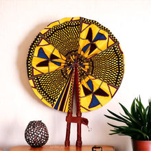 Load image into Gallery viewer, African Hand fan - Ankara print Hand fan - Kwadwo - Yellow kente
