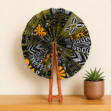 Load image into Gallery viewer, African Hand fan - Ankara print Hand fan - Olive Mustard Agyeman
