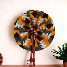 Load image into Gallery viewer, African Hand fan - Ankara print Hand fan - Odeneho - Yellow / green kente
