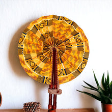 Load image into Gallery viewer, African Hand fan - Ankara print Hand fan - Katakyie - Yellow kente
