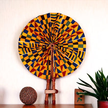 Load image into Gallery viewer, African Hand fan - Ankara print Hand fan - Osei - Yellow kente
