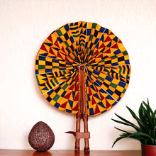 Charger l&#39;image dans la galerie, African Hand fan - Ankara print Hand fan - Osei - Yellow kente
