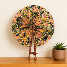 Load image into Gallery viewer, African Hand fan - Ankara print Hand fan - Pink Black Owuraku
