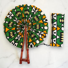 Load image into Gallery viewer, African Hand fan - Ankara print Hand fan - Green Yellow Asare

