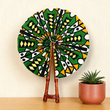 Load image into Gallery viewer, African Hand fan - Ankara print Hand fan - Green Yellow Asare
