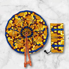 Afbeelding in Gallery-weergave laden, African Hand fan - Ankara print Hand fan - Yellow Blue Adeola
