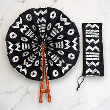Load image into Gallery viewer, African Hand fan - Ankara print Hand fan - Black White Ofori
