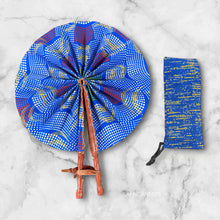 Load image into Gallery viewer, African Hand fan - Ankara print Hand fan - Ekow - Blue
