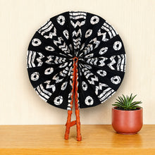 Load image into Gallery viewer, African Hand fan - Ankara print Hand fan - Black White Ofori
