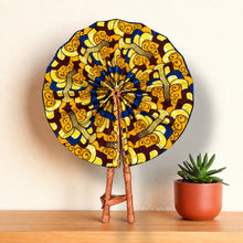 Afbeelding in Gallery-weergave laden, African Hand fan - Ankara print Hand fan - Yellow Blue Adeola
