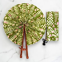 Load image into Gallery viewer, African Hand fan - Ankara print Hand fan - Olive Cream Bediako
