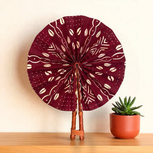 Afbeelding in Gallery-weergave laden, African Hand fan - Ankara print Hand fan - Burgundy Cream Ayodele
