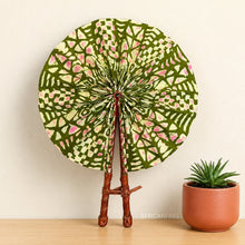 Load image into Gallery viewer, African Hand fan - Ankara print Hand fan - Olive Cream Bediako
