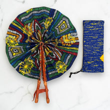 Load image into Gallery viewer, African Hand fan - Ankara print Hand fan - Blue Yellow Boakye
