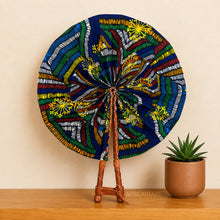 Load image into Gallery viewer, African Hand fan - Ankara print Hand fan - Blue Yellow Boakye
