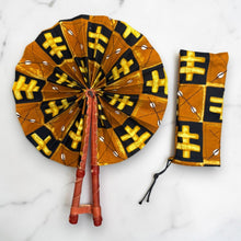 Load image into Gallery viewer, African Hand fan - Ankara print Hand fan - Mustard Black Opoku
