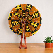 Load image into Gallery viewer, African Hand fan - Ankara print Hand fan - Mustard Black Opoku
