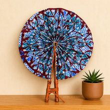Load image into Gallery viewer, African Hand fan - Ankara print Hand fan - Maroon Light blue Antwi
