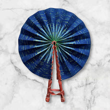 Load image into Gallery viewer, African Hand fan - Ankara print Hand fan - Sunday - Blue
