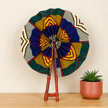 Load image into Gallery viewer, African Hand fan - Ankara print Hand fan - Blue Yellow Frimpong
