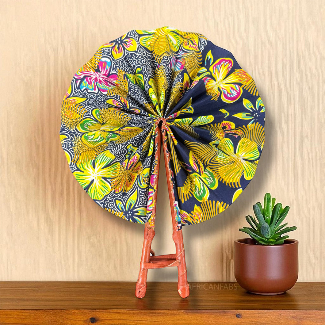 African Hand fan - Ankara print Hand fan - Didi - Yellow