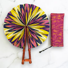 Load image into Gallery viewer, African Hand fan - Ankara print Hand fan - Yellow Pink Amoako
