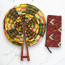 Load image into Gallery viewer, African Hand fan - Ankara print Hand fan - Yellow Green Kusi
