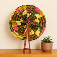 Load image into Gallery viewer, African Hand fan - Ankara print Hand fan - Yellow Green Kusi
