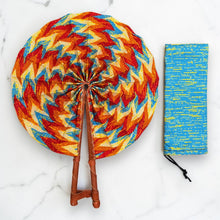 Load image into Gallery viewer, African Hand fan - Ankara print Hand fan - Orange Blue Ayim
